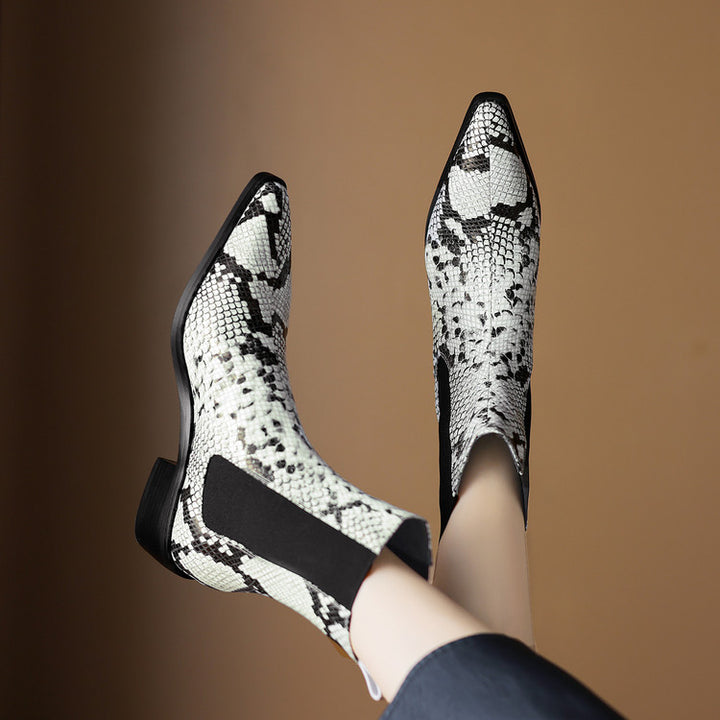 Nessa Snake Pattern Leather Boots
