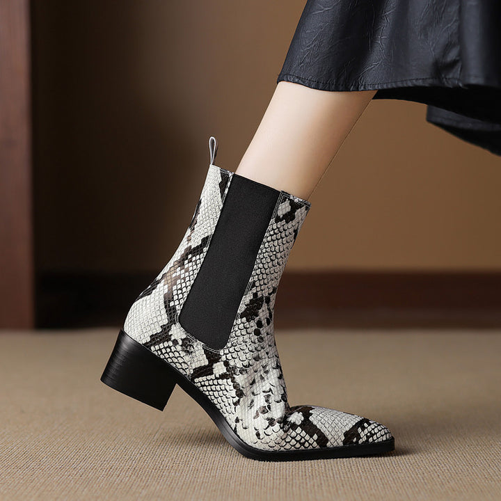 Nessa Snake Pattern Leather Boots