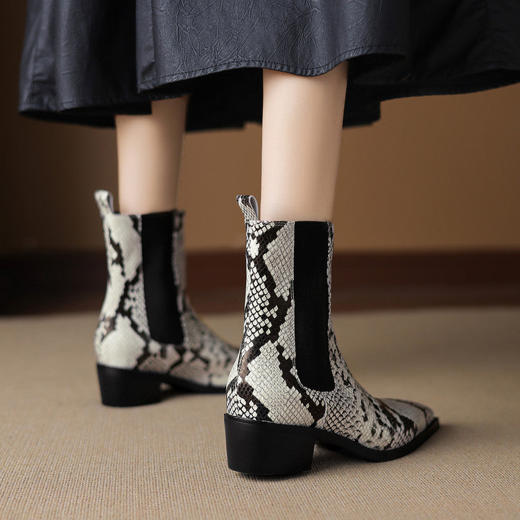 Nessa Snake Pattern Leather Boots