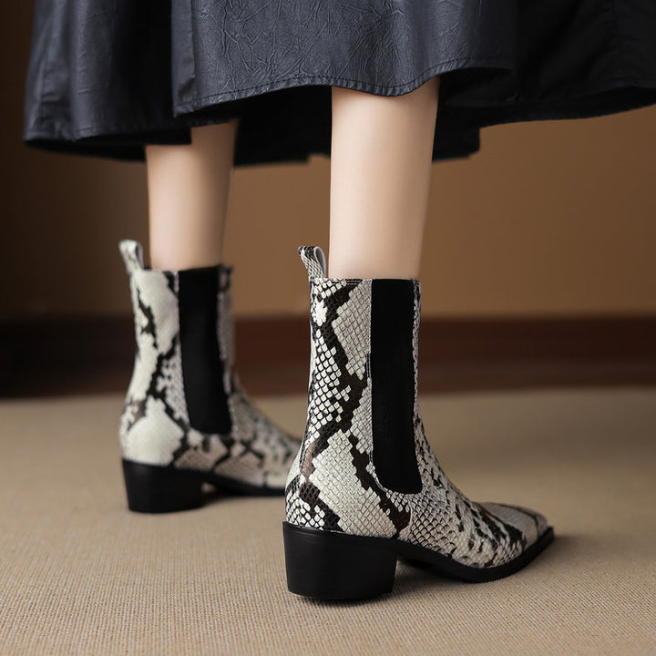 Nessa Snake Pattern Leather Boots