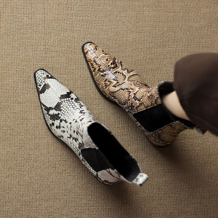 Nessa Snake Pattern Leather Boots