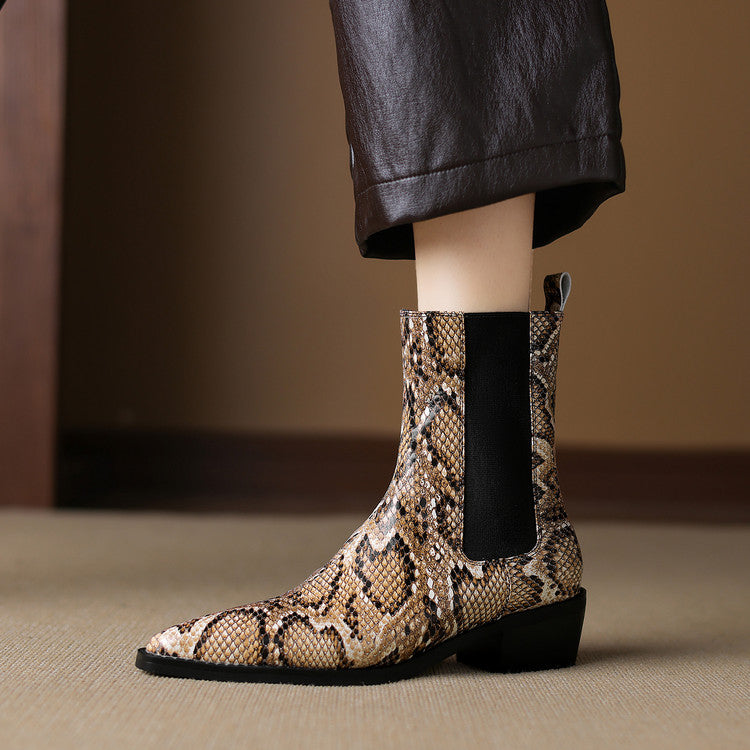 Nessa Snake Pattern Leather Boots