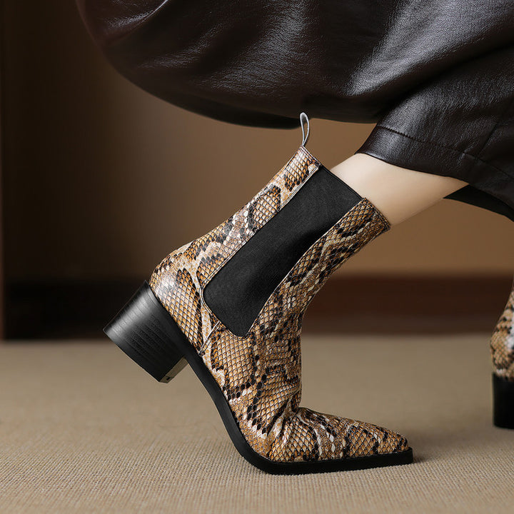 Nessa Snake Pattern Leather Boots