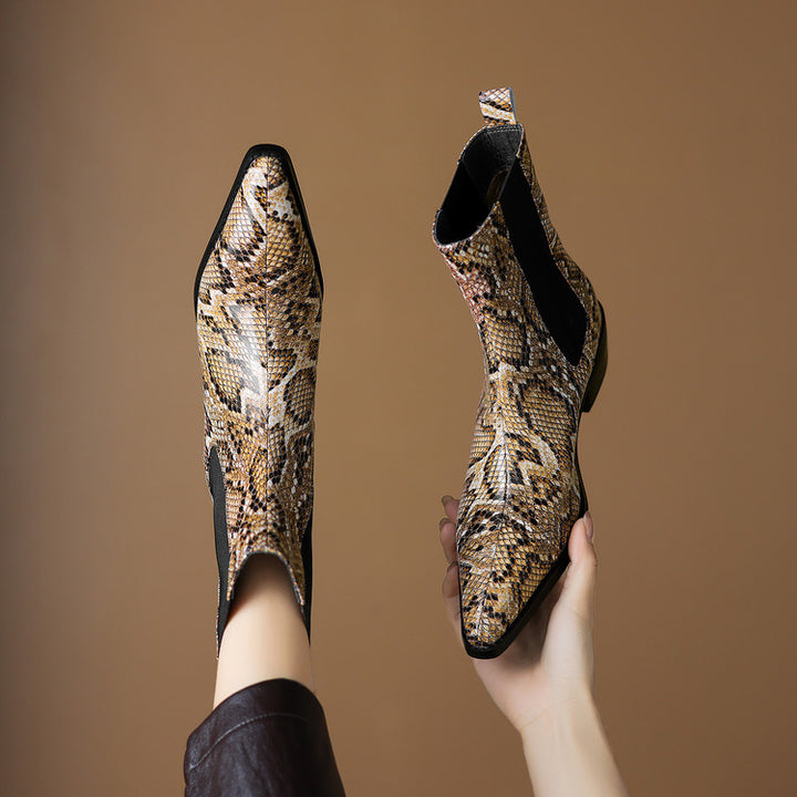 Nessa Snake Pattern Leather Boots