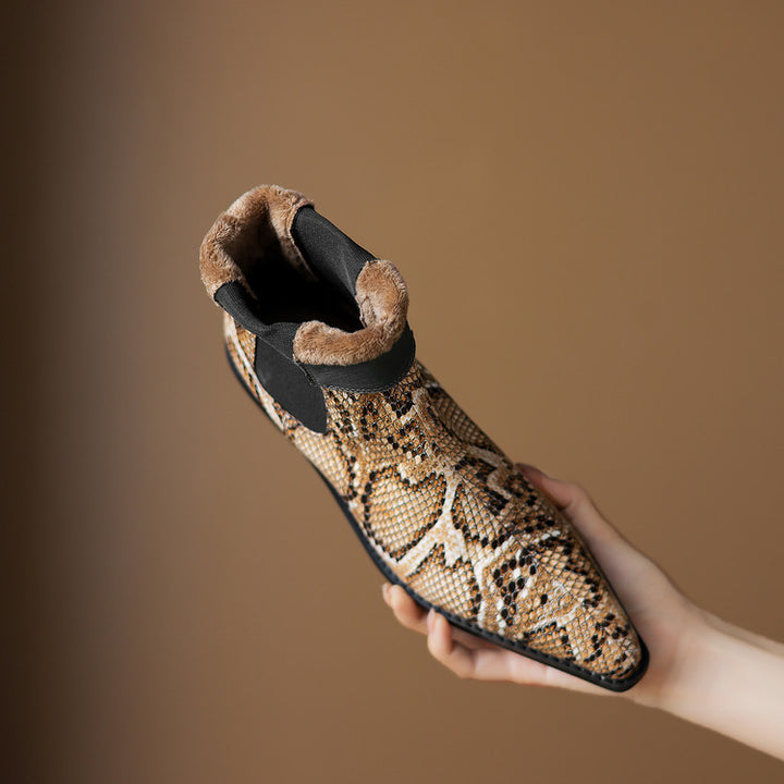 Nessa Snake Pattern Leather Boots