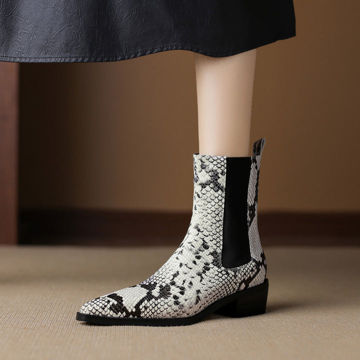 Nessa Snake Pattern Leather Boots