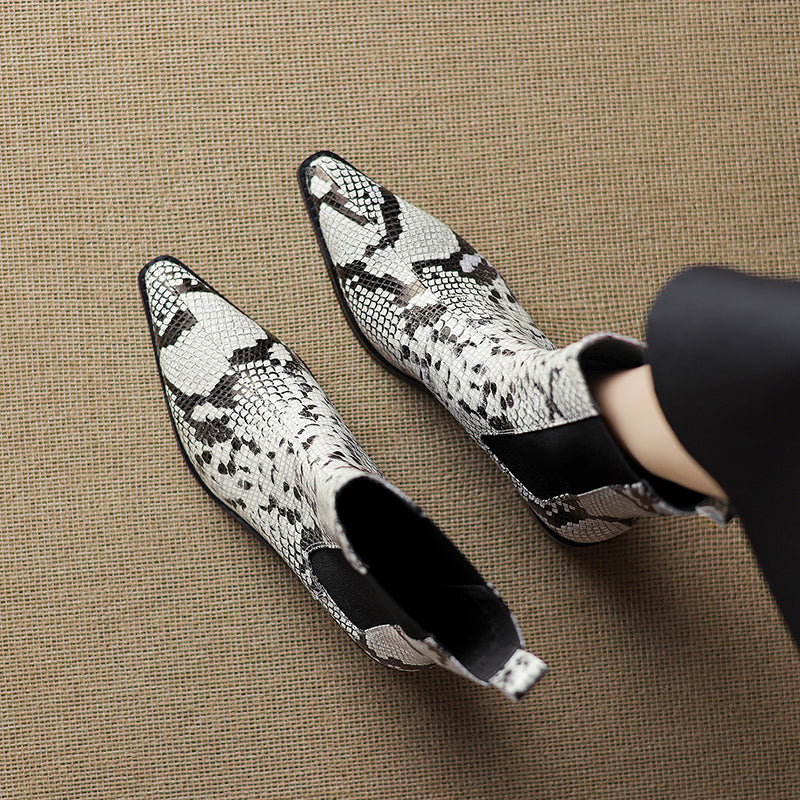 Nessa Snake Pattern Leather Boots