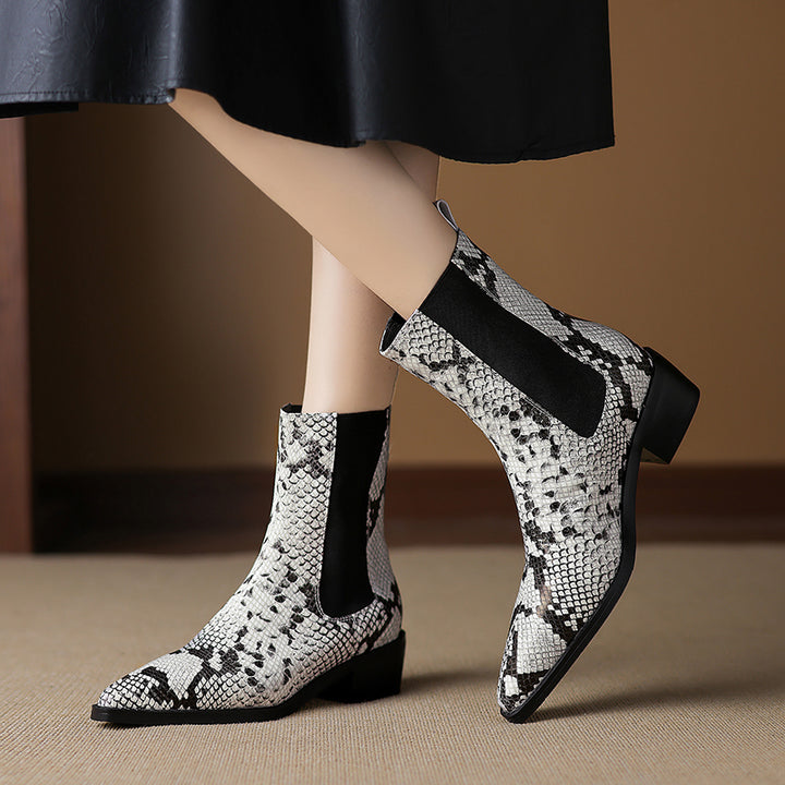 Nessa Snake Pattern Leather Boots