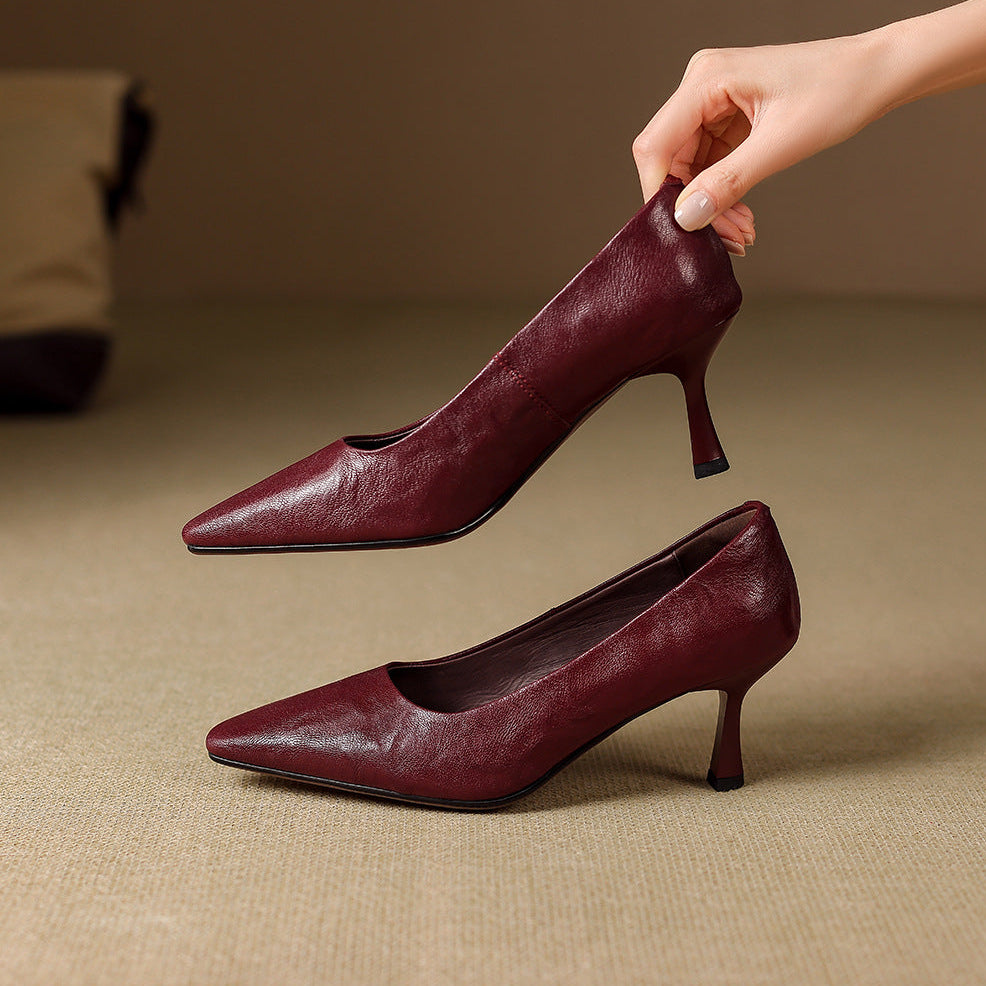 Cleva Genuine Leather Square-Toe Heels