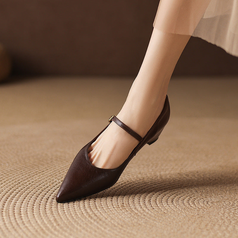 Evie Genuine Leather Pointed Toe Mary Jane Pumps