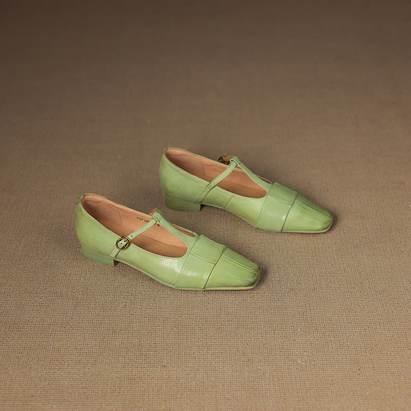 Leya Genuine Leather T-Strap Pumps