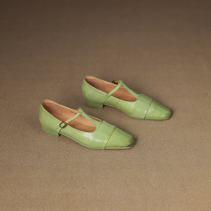 Leya Genuine Leather T-Strap Pumps