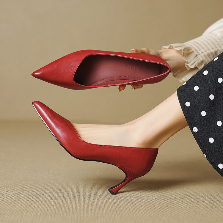 Aurea Genuine Leather Pointed-Toe Heels