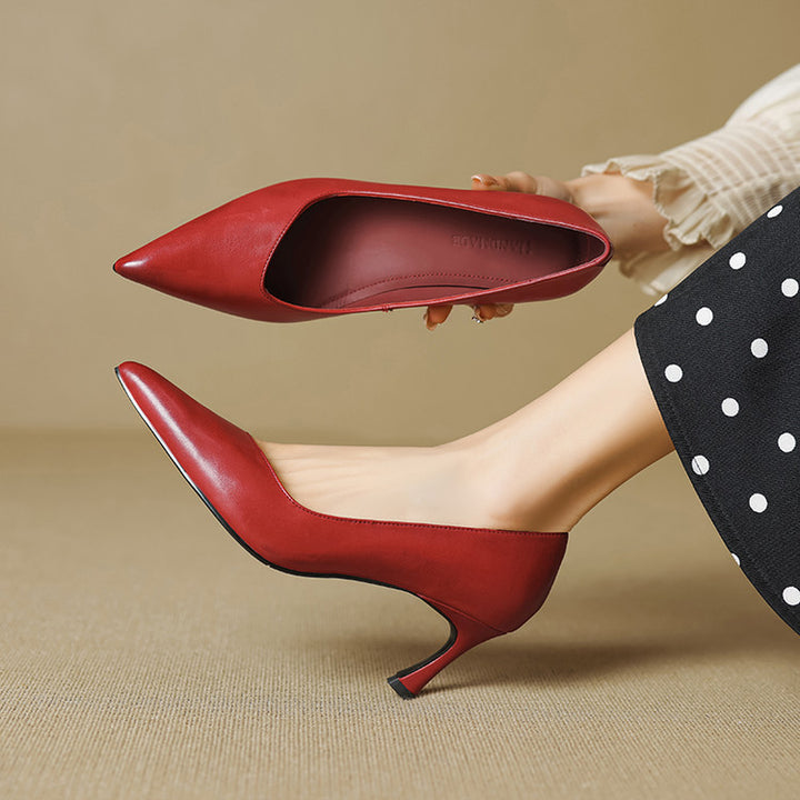 Aurea Genuine Leather Pointed-Toe Heels