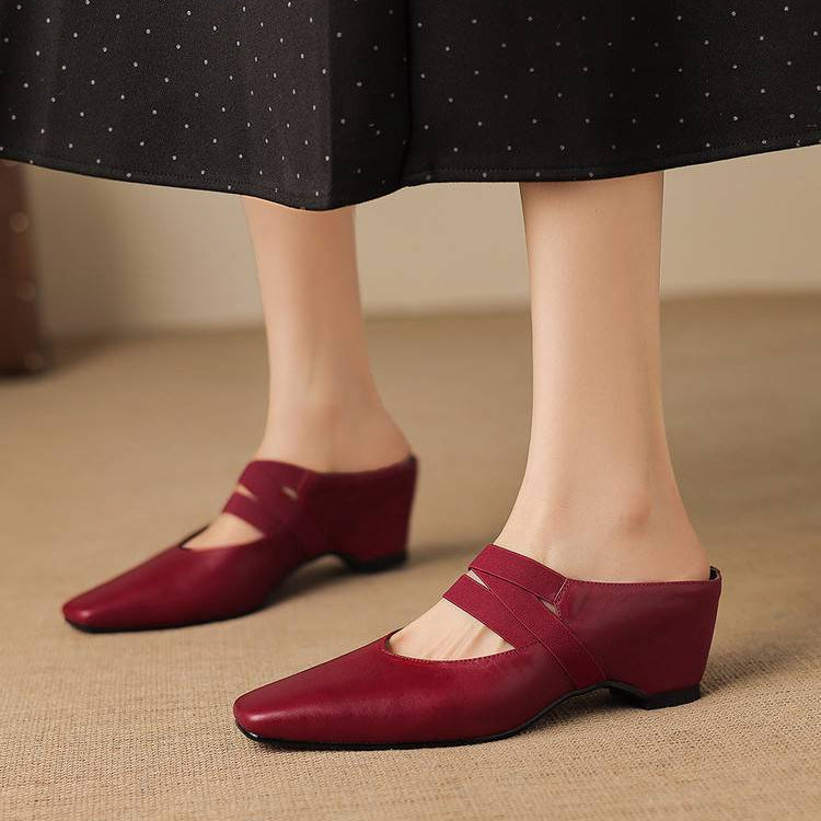 Maren Genuine Leather Square-Toe Mules