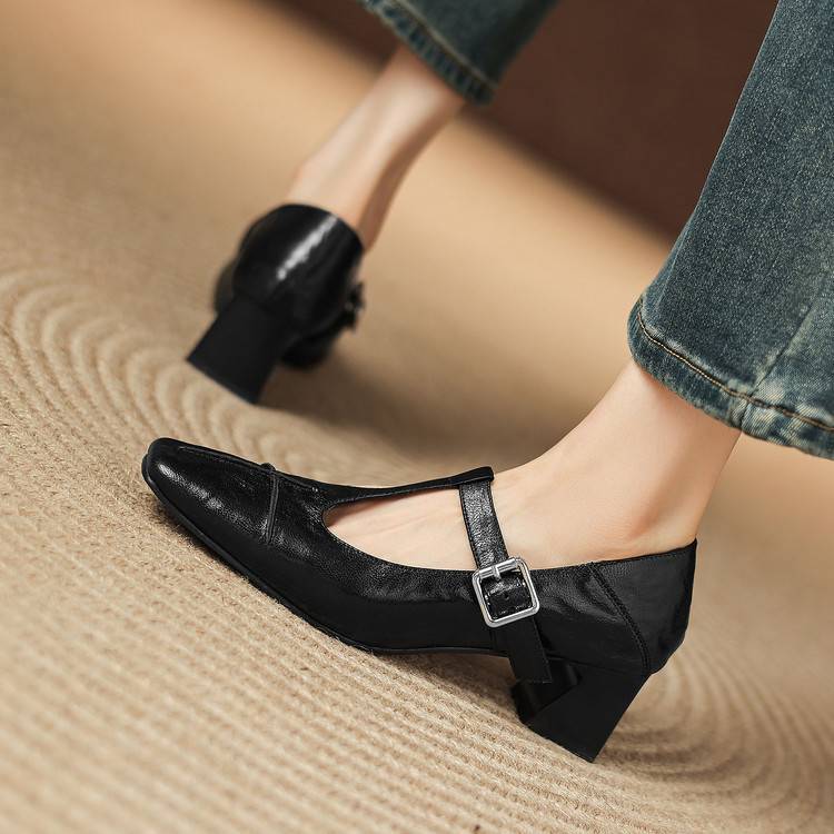 Eden Genuine Leather T-Strap Heels