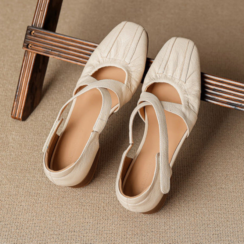 Odie Genuine Leather Cross Strap Flats