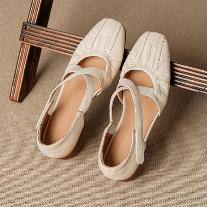 Odie Genuine Leather Cross Strap Flats