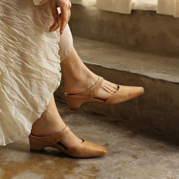Cavie Genuine Leather Square-Toe Mules