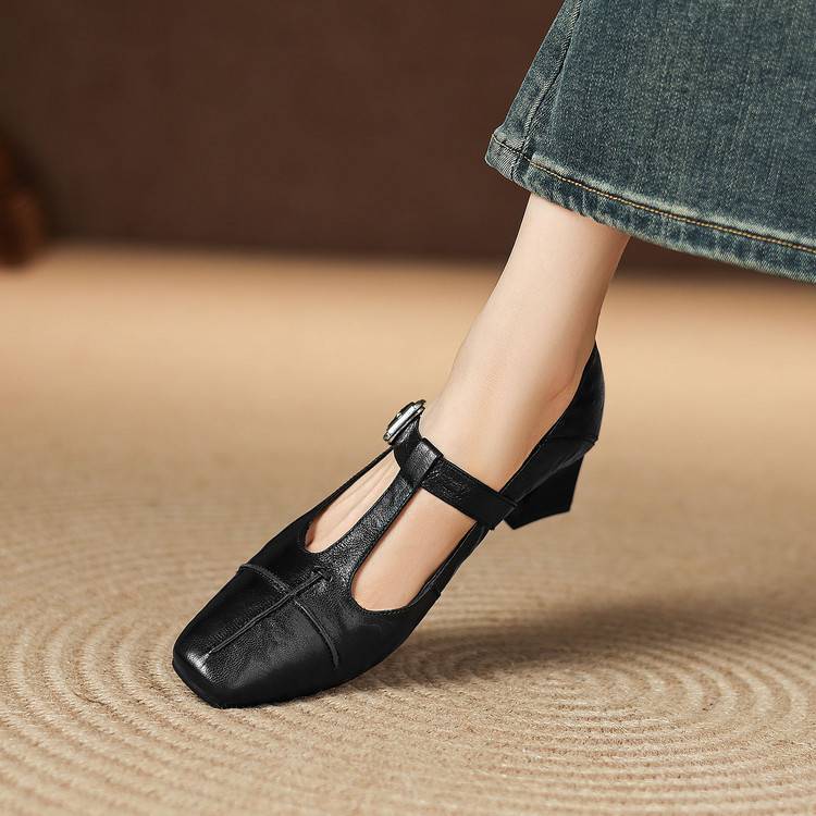 Eden Genuine Leather T-Strap Heels