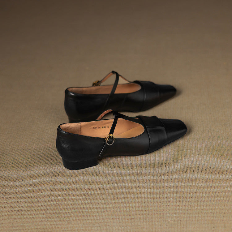 Leya Genuine Leather T-Strap Pumps