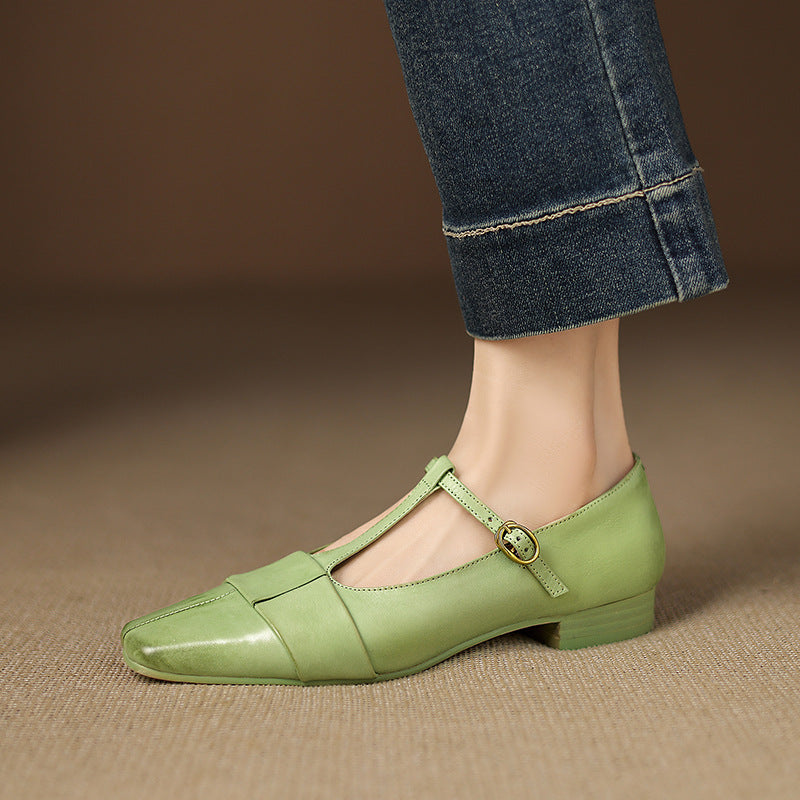 Leya Genuine Leather T-Strap Pumps