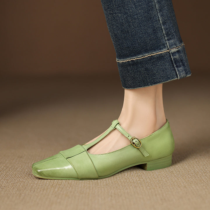 Leya Genuine Leather T-Strap Pumps