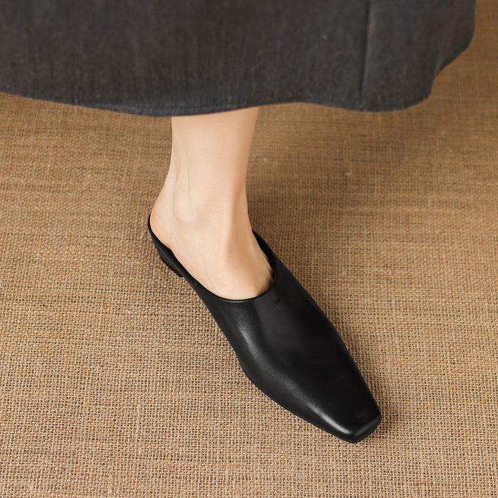 Noelle Genuine Leather Square-Toe Mules
