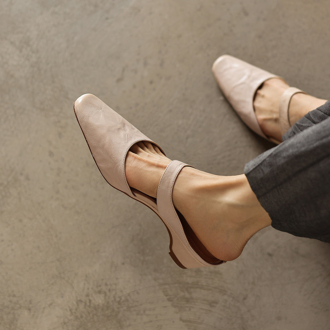 Cavie Genuine Leather Square-Toe Mules