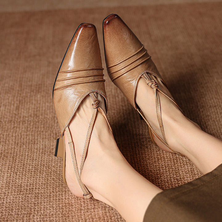 Enola Genuine Leather Cross strap Slingback Heels