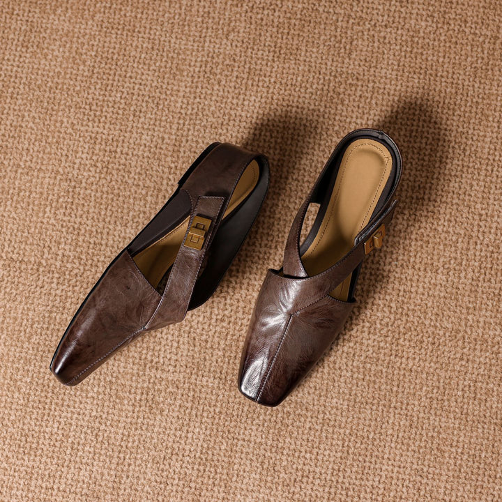 Rea Genuine Leather Square-Toe Mule Pumps