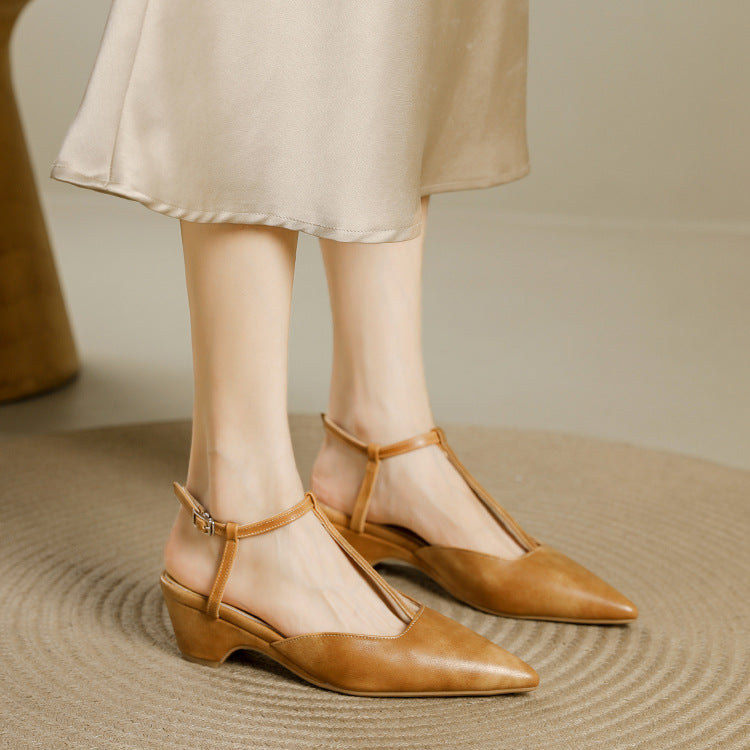 Nelsy Premium Leather T-Strap Slingback Heels