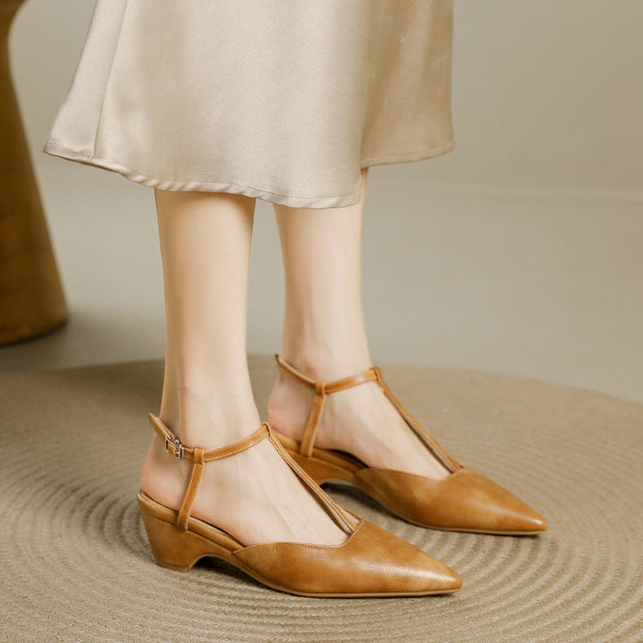Nelsy Premium Leather T-Strap Slingback Heels