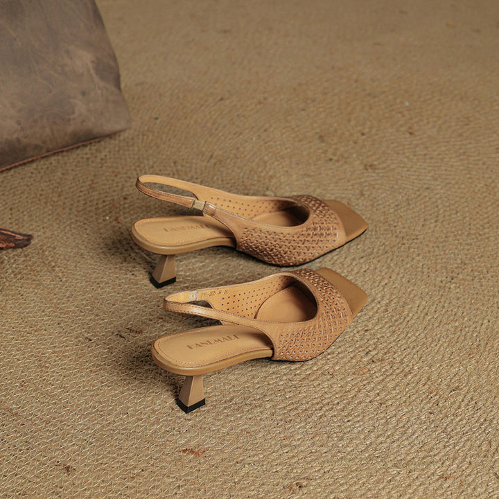 Muse Genuine Leather Square-Toe Slingback Sandals