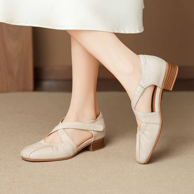 Odie Genuine Leather Cross Strap Flats