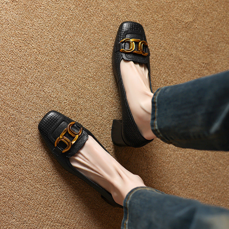 Soho Genuine Leather Block Heel Pumps