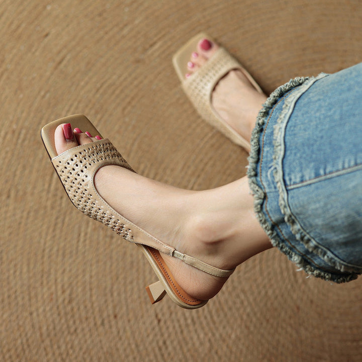 Muse Genuine Leather Square-Toe Slingback Sandals