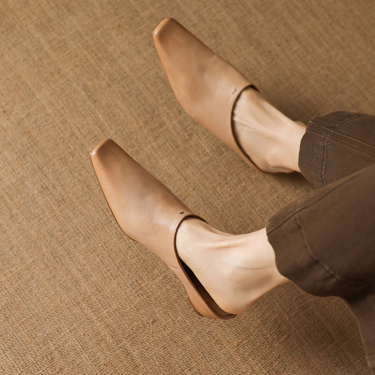 Noelle Genuine Leather Square-Toe Mules