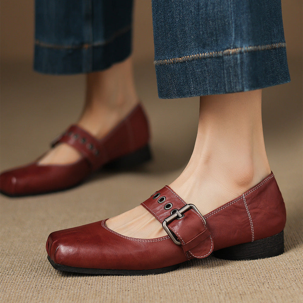 Clera Genuine Leather Mary Jane Pumps