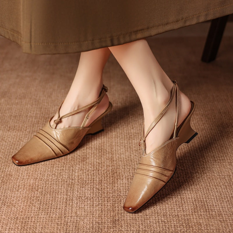 Enola Genuine Leather Cross strap Slingback Heels