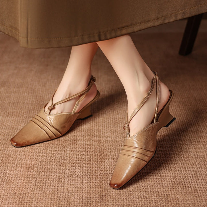 Enola Genuine Leather Cross strap Slingback Heels