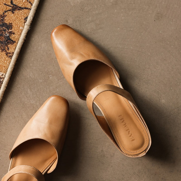 Cavie Genuine Leather Square-Toe Mules