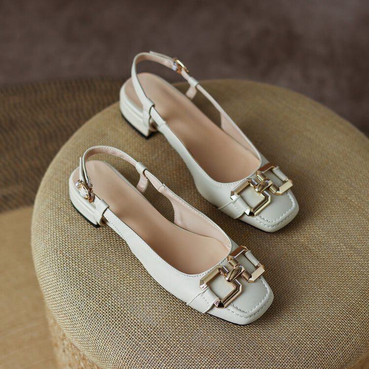 Cora Square Toe Leather Slingback Pumps