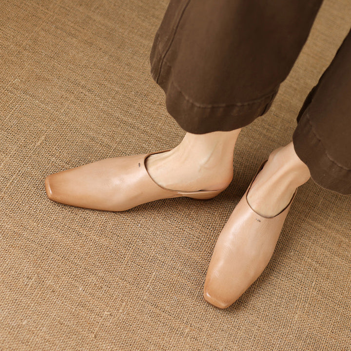 Noelle Genuine Leather Square-Toe Mules