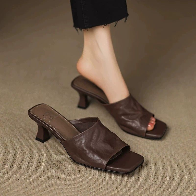 Esme Genuine Leather Open-Toe Mule Heels