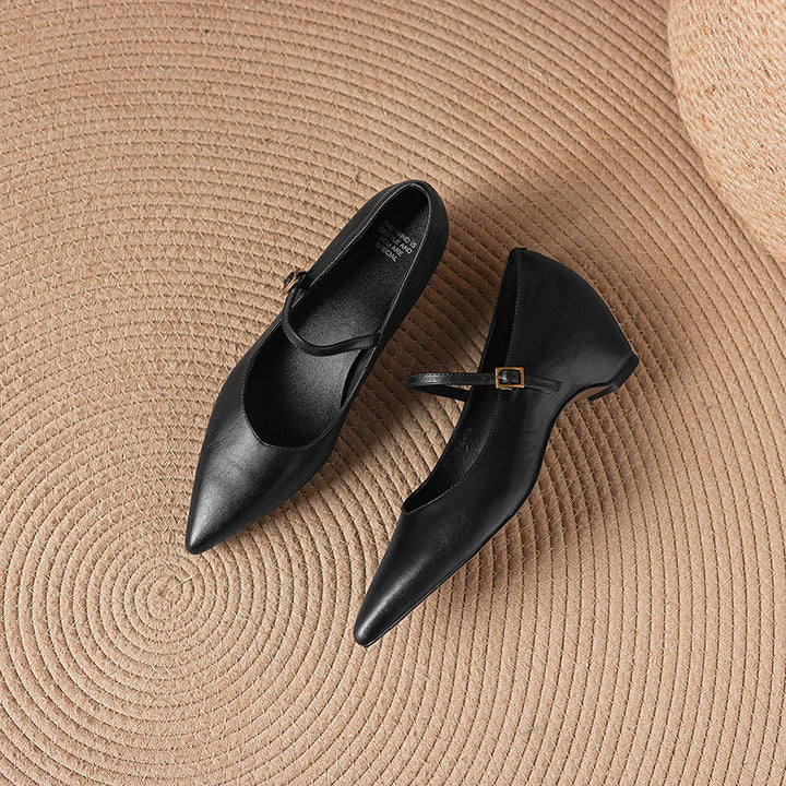 Evie Genuine Leather Pointed Toe Mary Jane Pumps