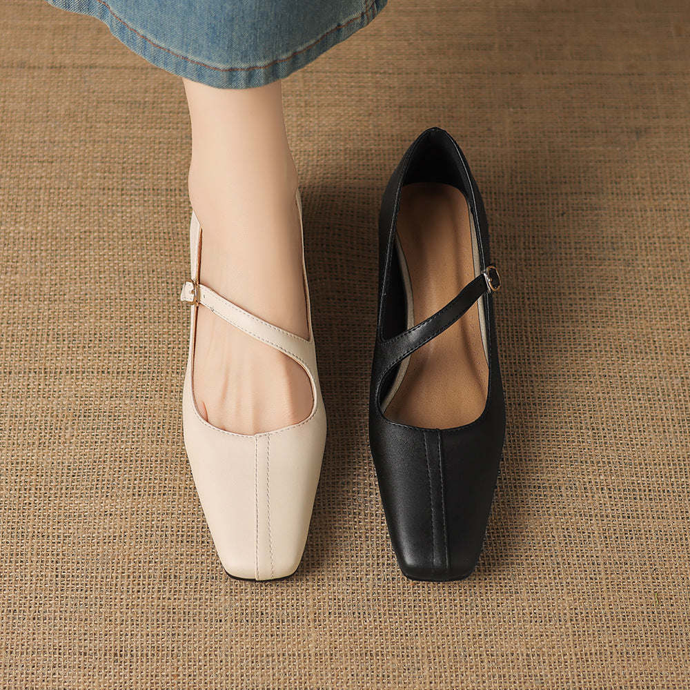 Celes Square Toe Leather Mary Jane Pumps