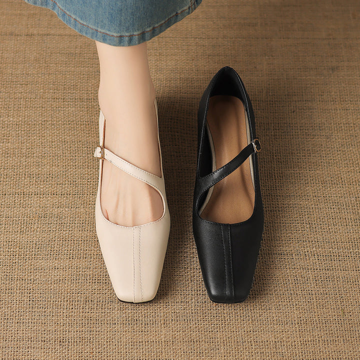 Celes Square Toe Leather Mary Jane Pumps