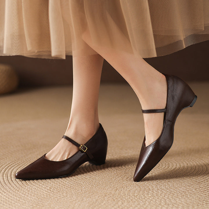 Evie Genuine Leather Pointed Toe Mary Jane Pumps