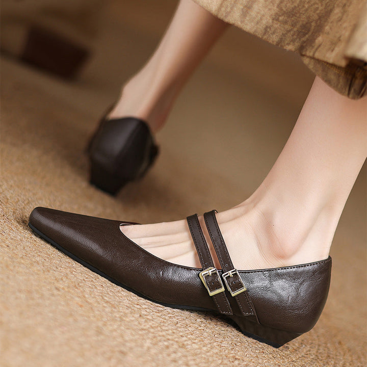 Noel Genuine Leather Dual-Strap Mary Jane Flats